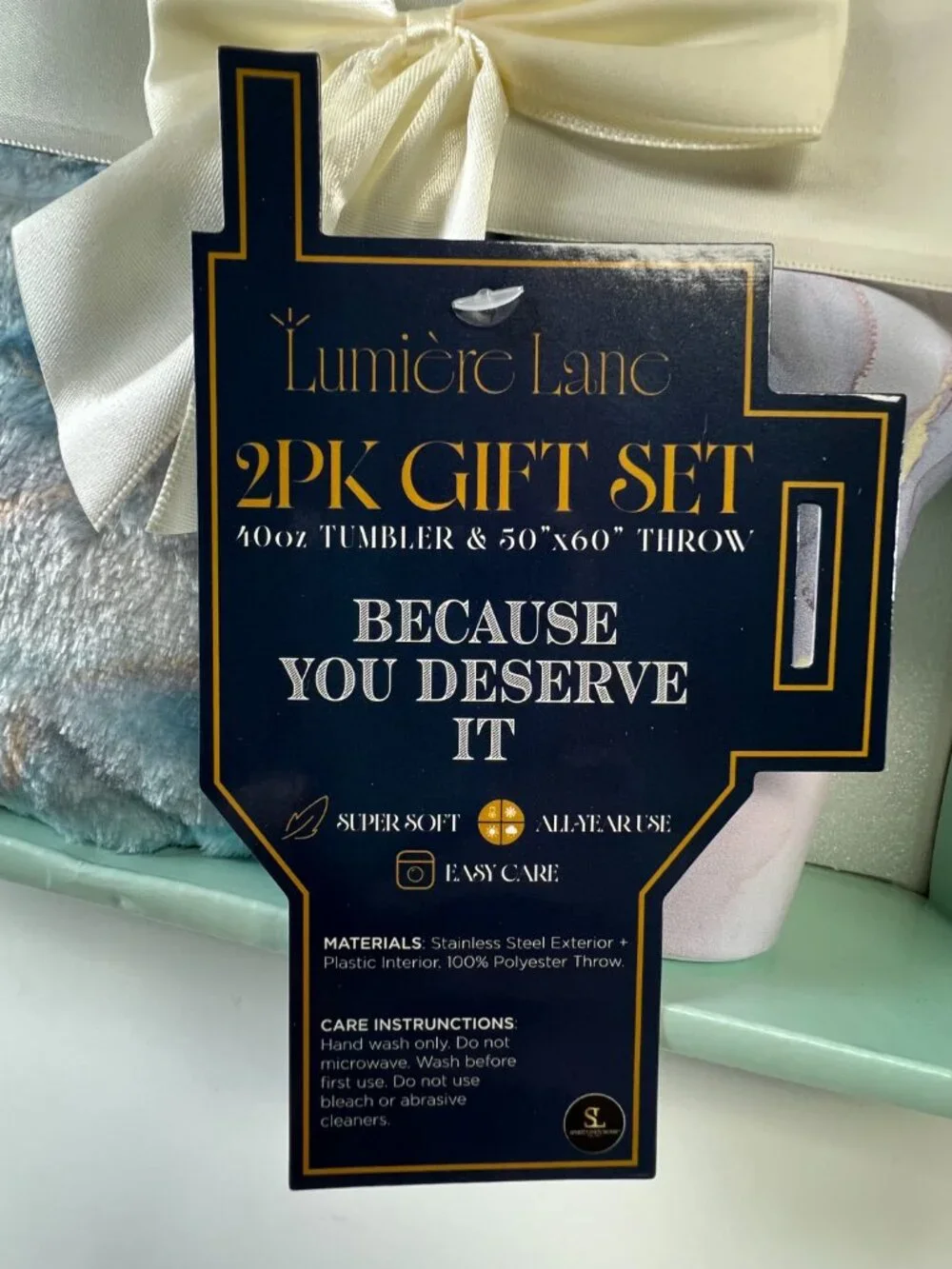 2Pcs Gift Set 40oz Tumbler & Soft Throw Blanket 50X60